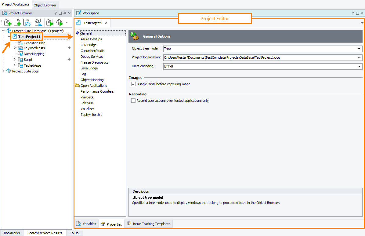 Project editor Project editor in TestComplete