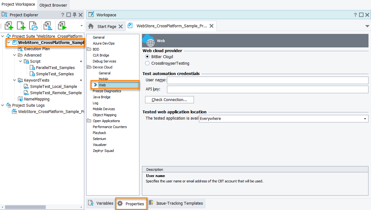 TestComplete Project Properties - Web TestComplete Project Properties - Web