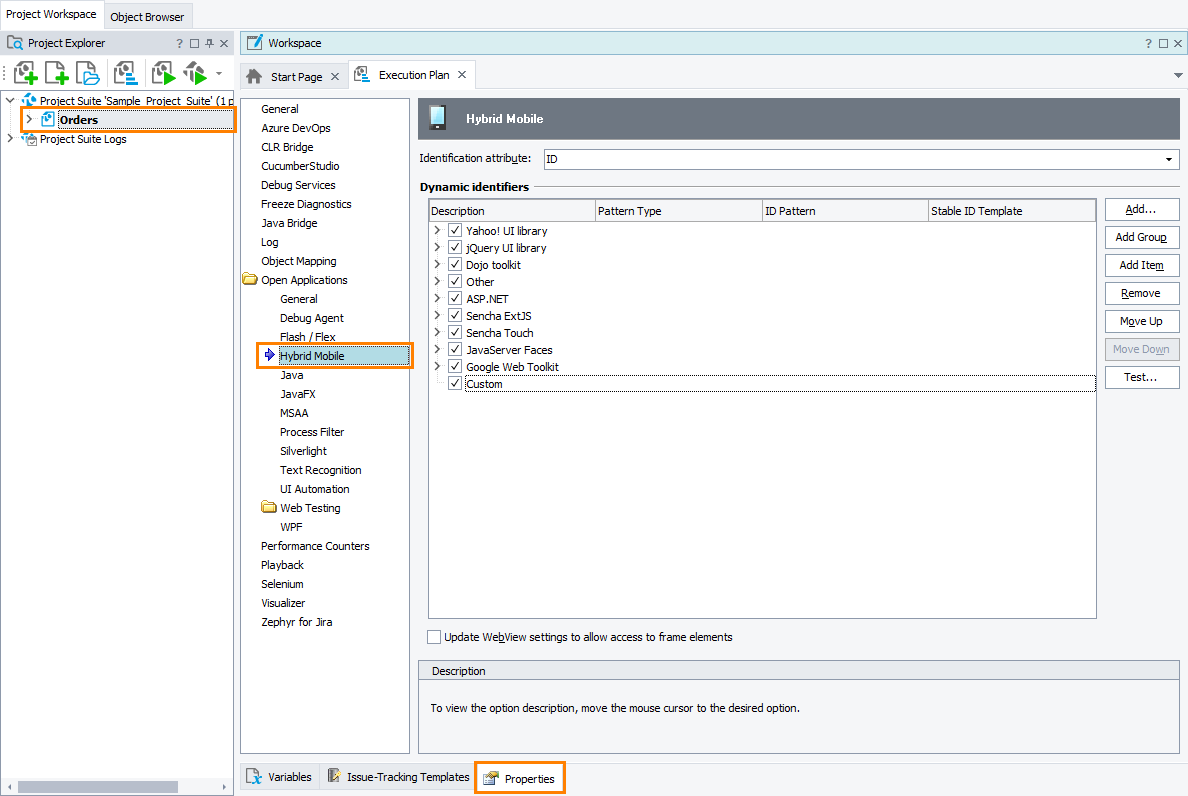 TestComplete Project Properties - Hybrid Mobile TestComplete Project Properties - Hybrid Mobile