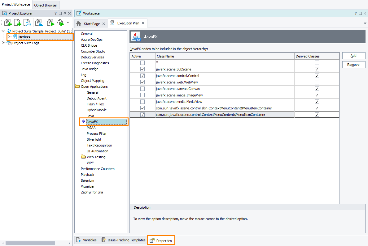 TestComplete Project Properties - JavaFX TestComplete Project Properties - JavaFX