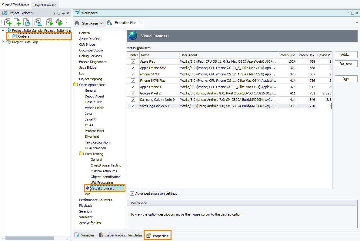 TestComplete Project Properties - Virtual Browsers TestComplete Project Properties - Virtual Browsers