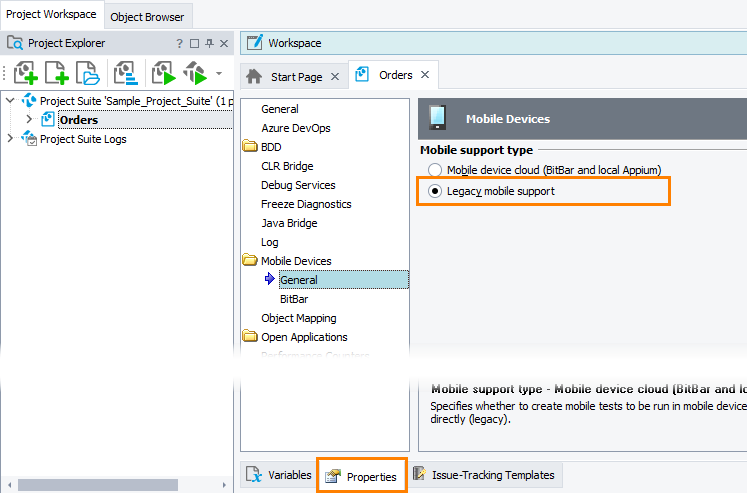 Enabling legacy mobile support in TestComplete