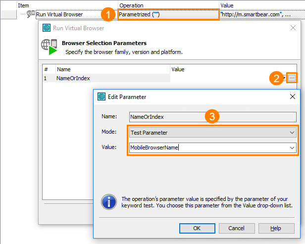 Specifying mobile browser using test parameter