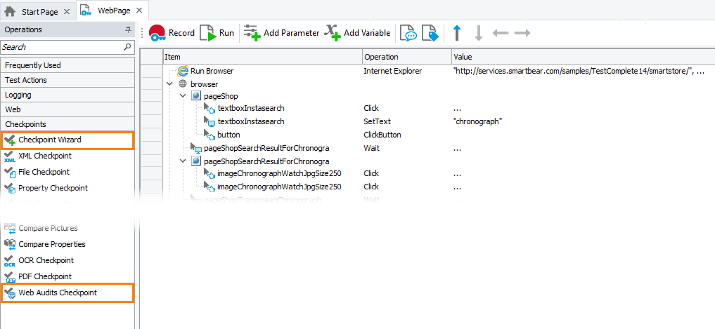 Web Audits Checkpoint: Adding Web Audits checkpoints to keyword tests