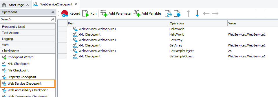 Web Service Checkpoint: Adding Web Service checkpoints to keyword tests