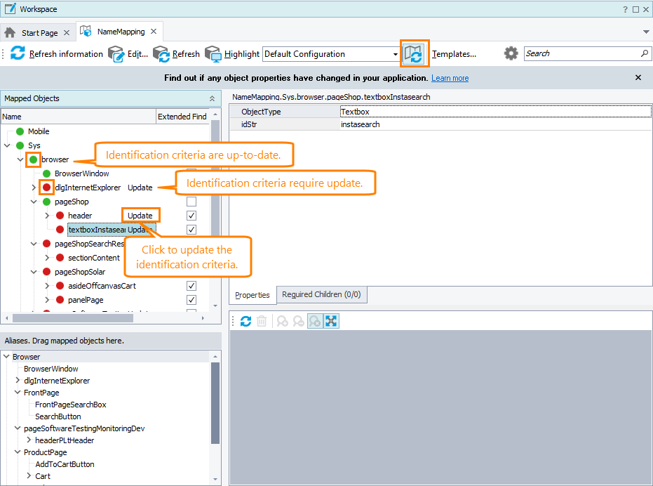 Check if there are objects that reuire Name Mapping updates