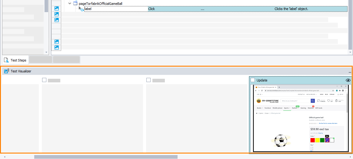 Getting Started with TestComplete (Web): Test Visualizer panel