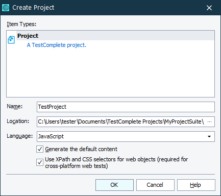 Create Project Dialog