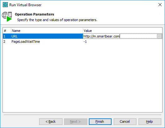 Run Virtual Browser wizard: Specifying URL to open