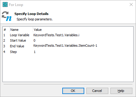 Parameters of the For Loop Operation