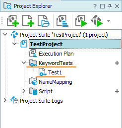 The KeywordTests node in the Project Explorer