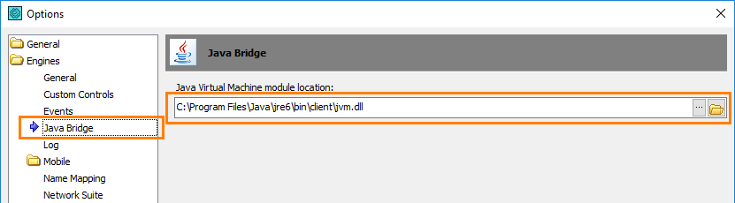 Specifying the Java Virtual Machine module location.