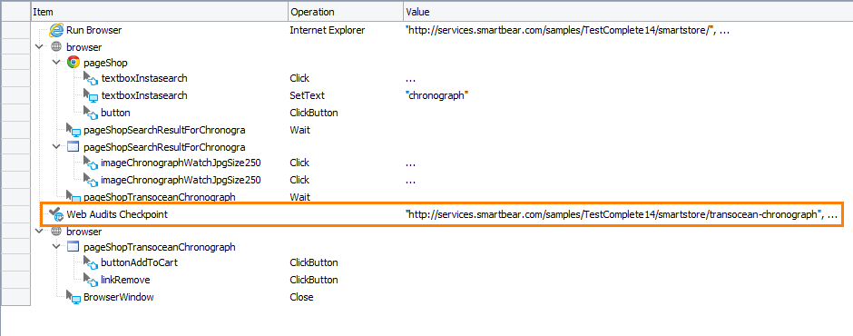 Web Audits checkpoint in a keyword test