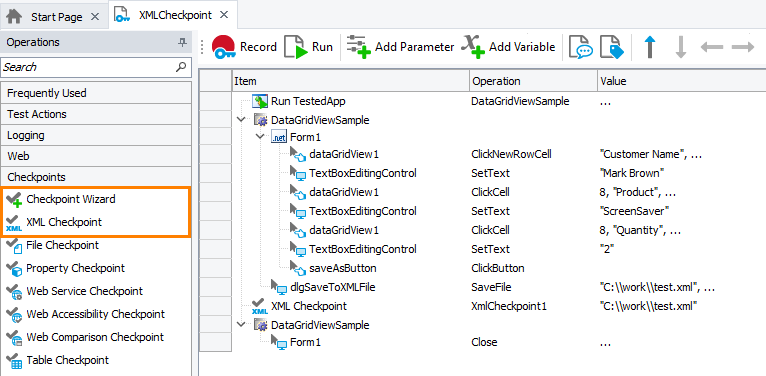 XML Checkpoint: Adding XML checkpoints to keyword tests