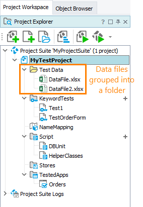 Data-driven testing with TestComplete: Data files in the Project Explorer