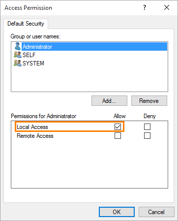 Access Permissions dialog