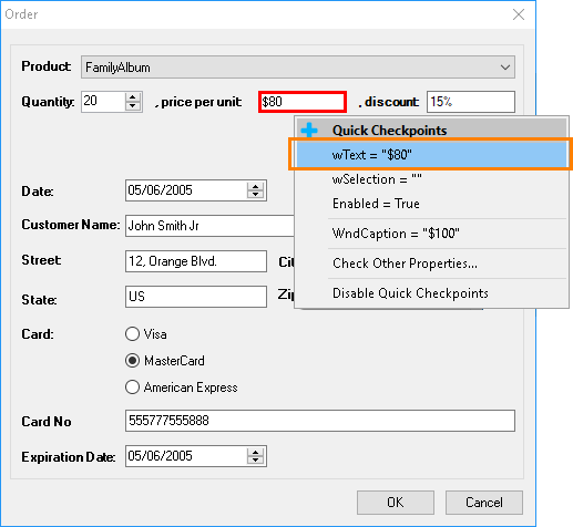 Selecting a property to check