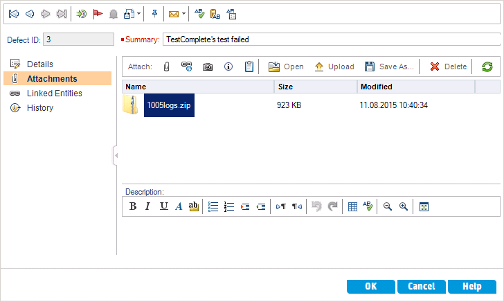 Defect with the attached TestComplete logs