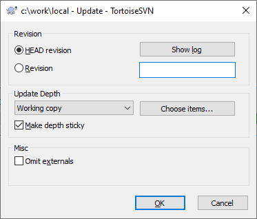 TortoiseSVN Update Dialog