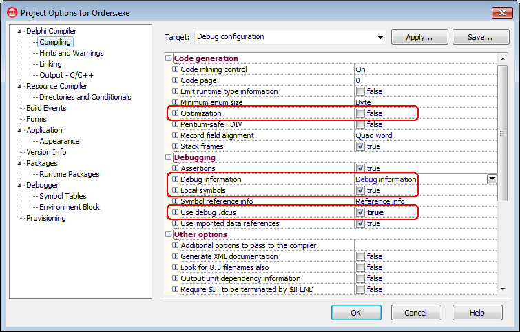 Project Options: Compiling