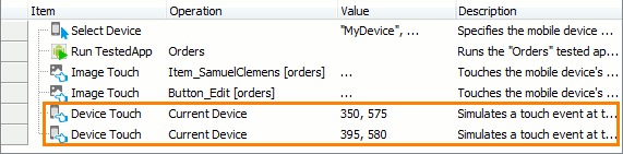 Simulating a touch at the specific point of the device screen