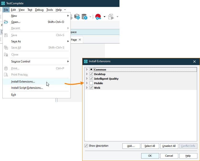 Enable modules in the File > Install Extensions dialog box Enable modules in the File > Install Extensions dialog box