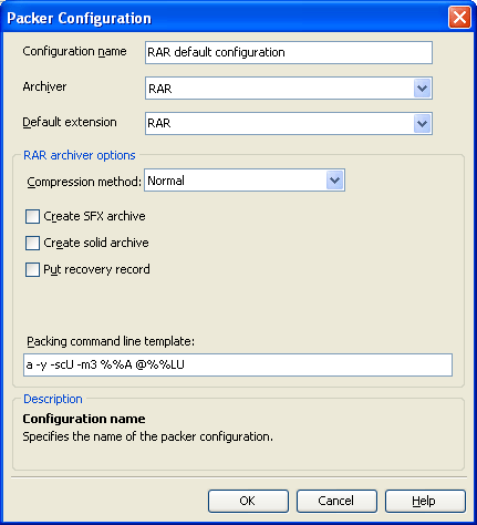 Packer Configuration Dialog