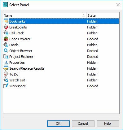 Select Panel Dialog