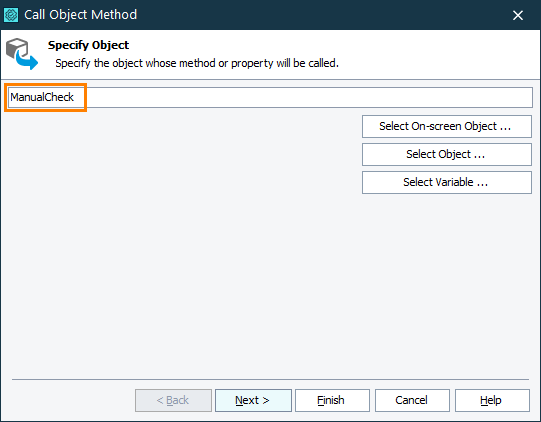 Specify the ManualCheck object