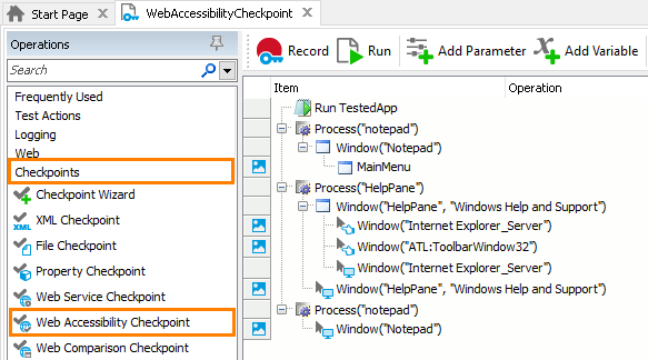 Web Accessibility Checkpoint: Adding web accessibility checkpoints to keyword tests