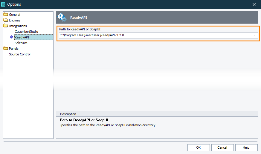 Set the path to ReadyAPI testing tool