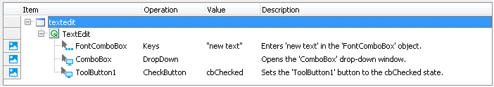 A sample keyword test recorded against a Qt application