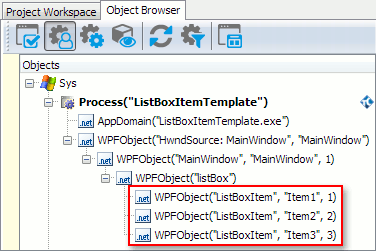 List box object hierarchy in the Object Browser