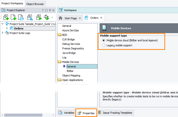 Selecting the mobile support type Selecting the mobile support type