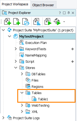 Tables collection in the Project Explorer