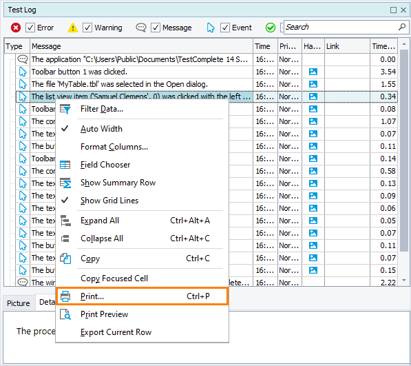 Printing logs