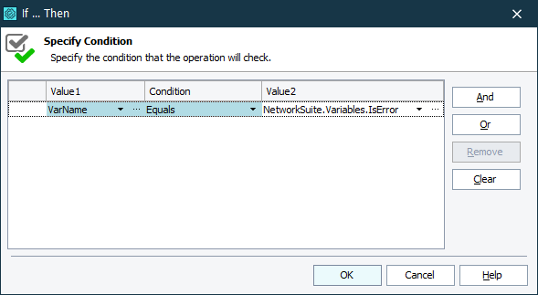 Settings of the If... Then operation