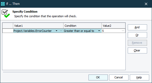 Settings of the If... Then operation