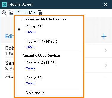 Selecting iOS device for test recording