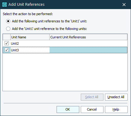 Add Unit References dialog