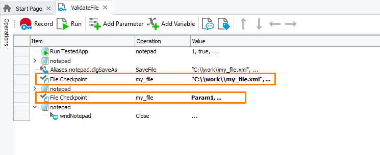 Parameterized File Checkpoint Operation