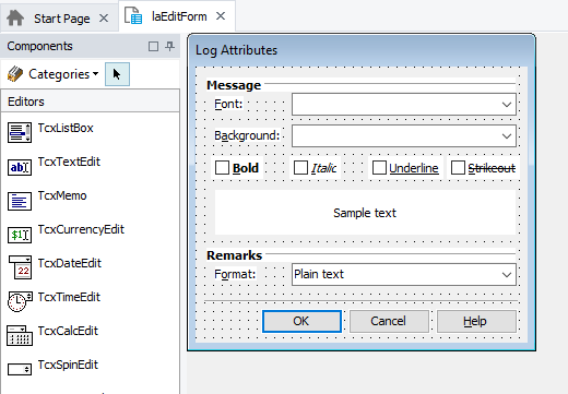 Log Attributes Form