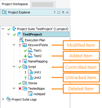 Status icons in Project Explorer