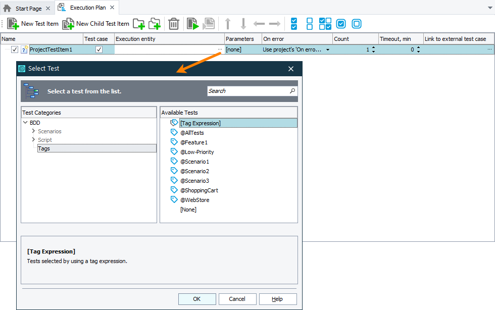 Selecting tags to run