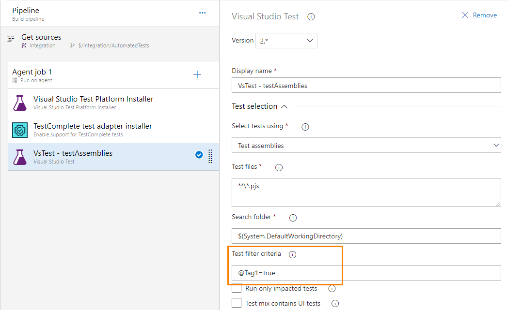 Running tests in Azure DevOps by tags