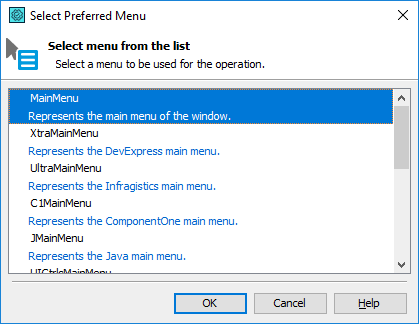 Select Preferred Menu Dialog