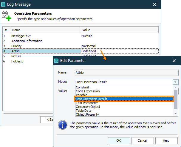 Specifying the [Last Operation Result] value