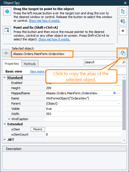 Copying an alias from the Object Spy