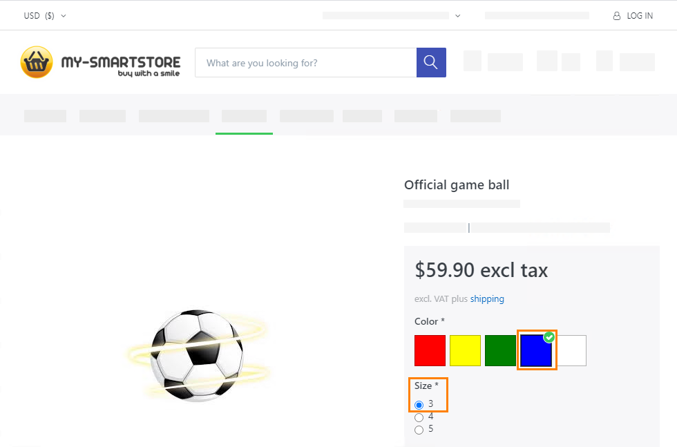 Getting Started with TestComplete (Web): Select item color and size