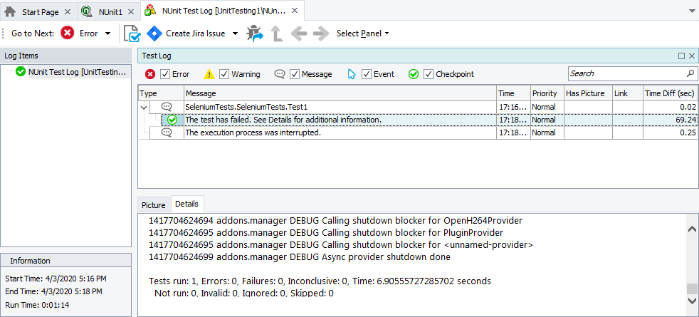 NUnit Selenium Test Results